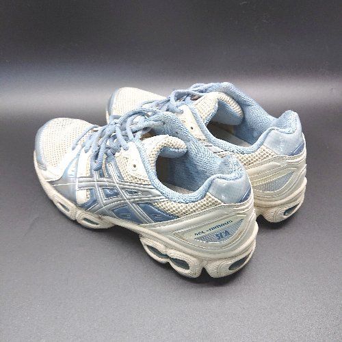 ◇ ASICS アシックス GEL-NIMBUS 9 1201A801 メッシュ ブランドロゴ スニーカー サイズ25.5 ホワイト ブルー メンズ E 1309040004542