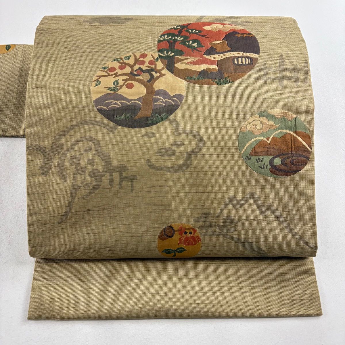 名古屋帯 美品 優品 疋田柄 山吹茶色 正絹 【中古】 名古屋帯 美品 秀