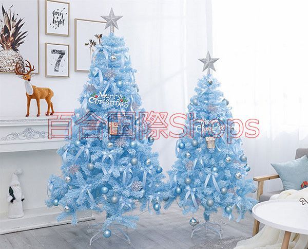 ブルー系クリスマスツリー おしゃれ 北欧 1.8m クリスマスツリーセット LEDイルミネーションライトオーナメントセット 簡単組立 店舗 部屋 飾り