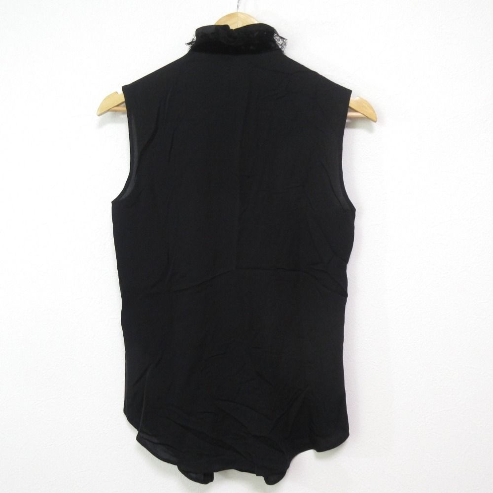 RALPH LAUREN PURPLE LABEL ラルフローレン パープルレーベル フリル ノースリーブ ブラウス カットソー サイズ4 ブラック レディース 古着