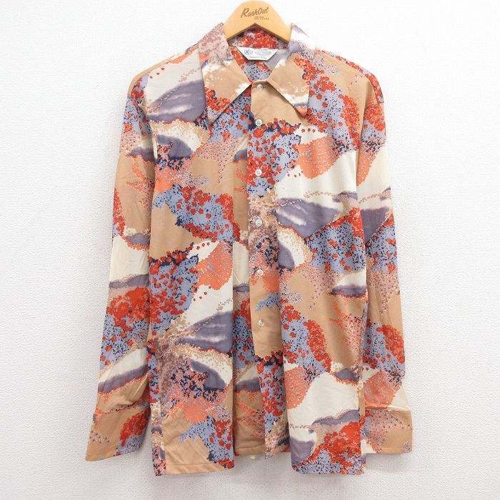L/古着 Kマート 長袖 シャツ メンズ 70s 花柄 茶他 ブラウン 24aug27 中古 トップス
