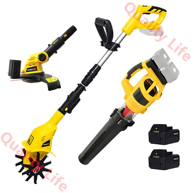 充電式耕うん機 コードレス ミニ耕運機 家庭用 電動耕運機 伸縮 耕運幅10mm 畑 菜園 耕す 農業 園芸用機器 雑草 除去 土ほぐし 軽量 簡単操作 18V 2.0Ah 電池が2本付属