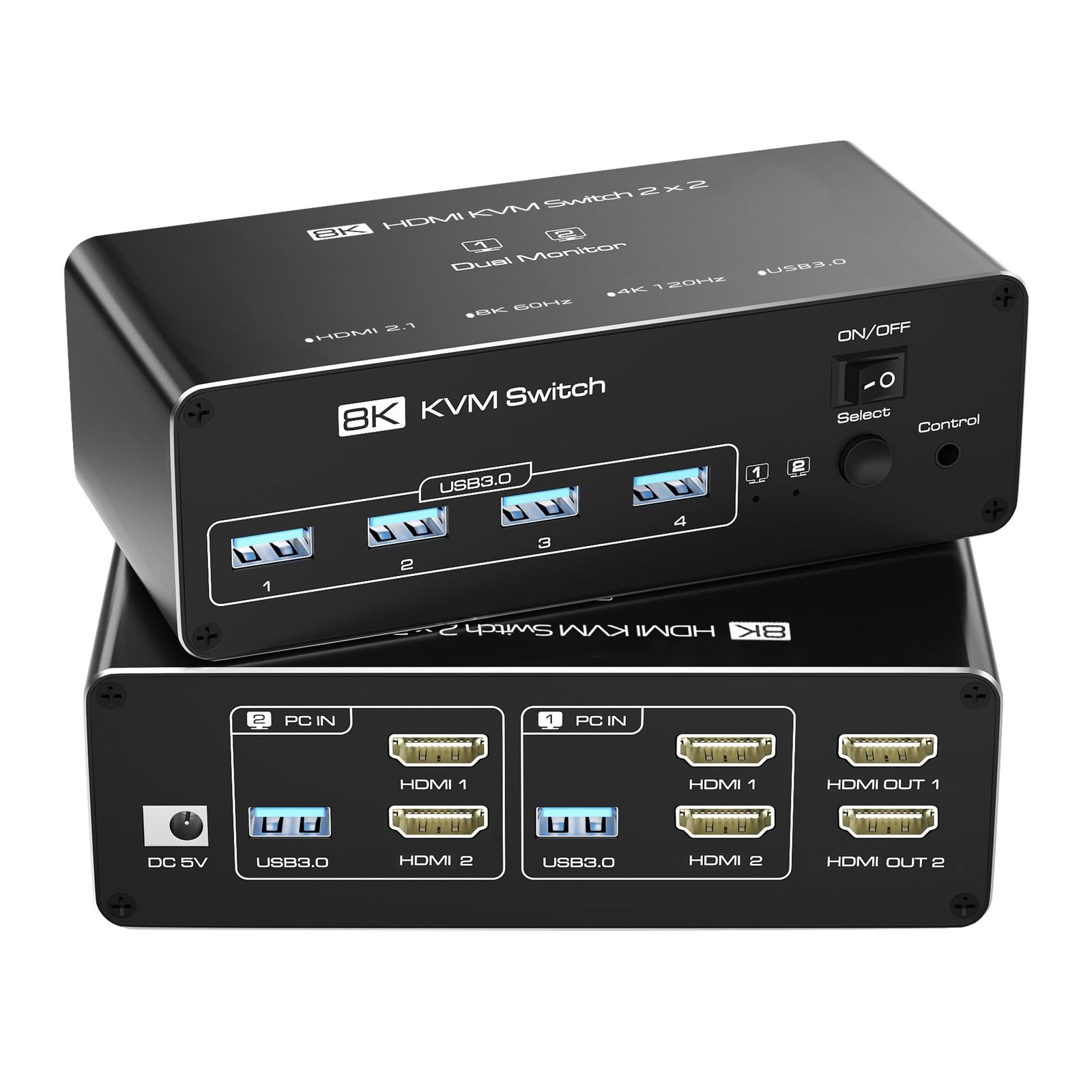 8K デュアルモニター HDMI KVM 切替器 SW621 4K 144Hz HDMI2.1 2PC 切替 2モニター 同時出力 スイッチ PC PS5 PS4対応 USB 3.0 KVM スイッチャー USB 2入力 4出力 マウス キーボード 多