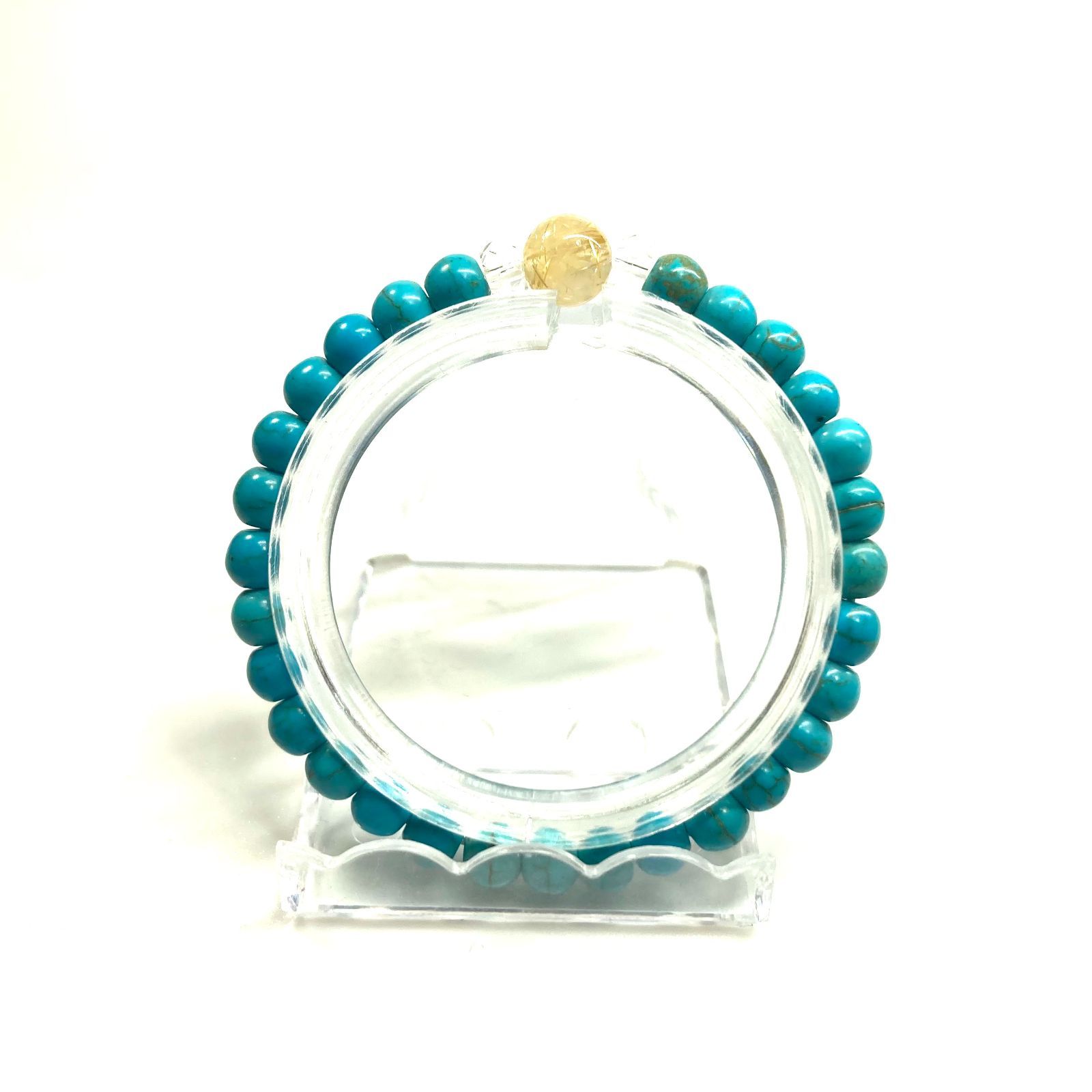 ルチルクォーツ -ターコイズ ブレスレット パワーストーン 8mm×6mm メンズ レディース 男性 女性 お守り ハンドメイド NEXPOTALLINN_EU