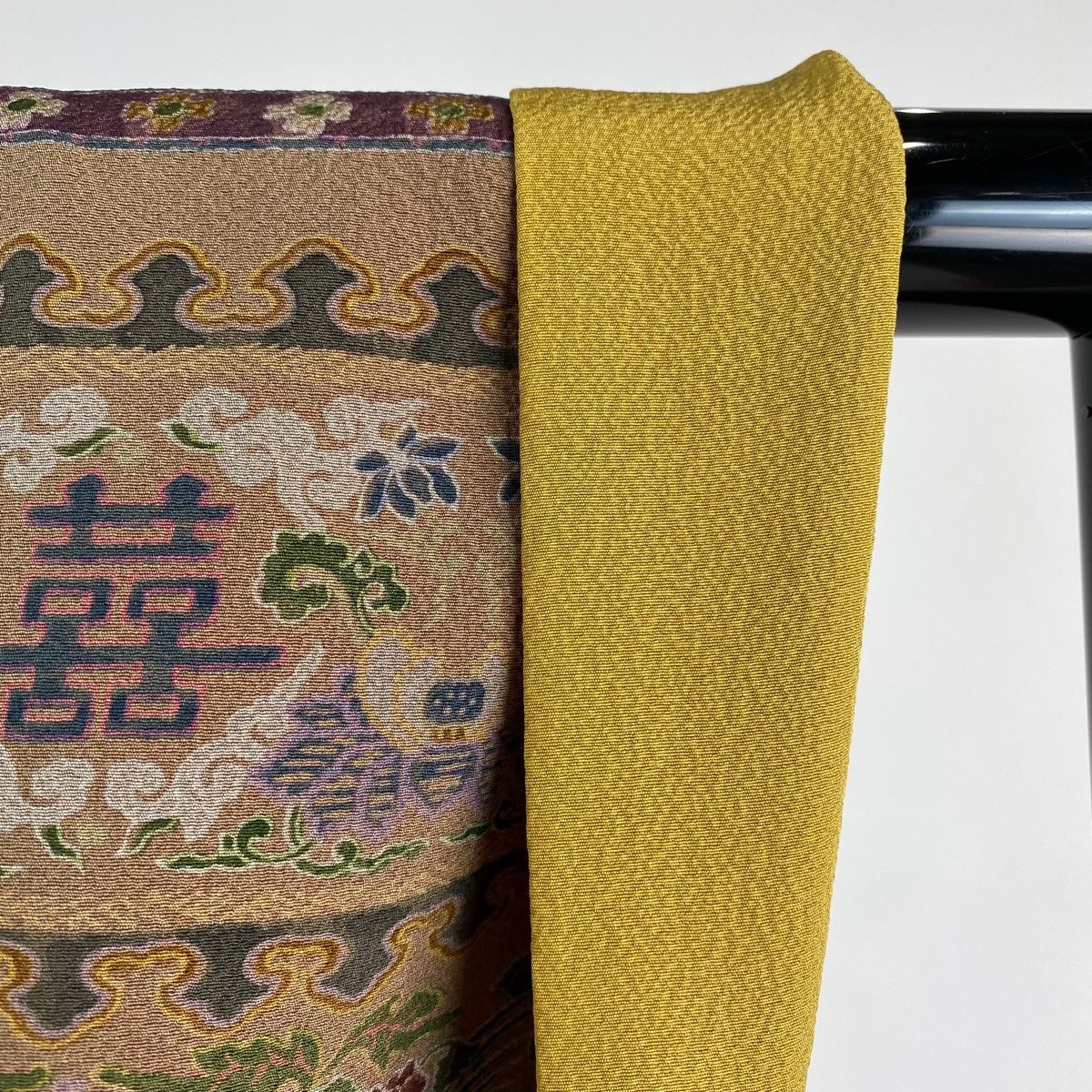 訳あり 訪問着 身丈159cm 裄丈67.5cm L 袷 前田仁仙 草花 鳳凰 縮緬 灰茶 正絹