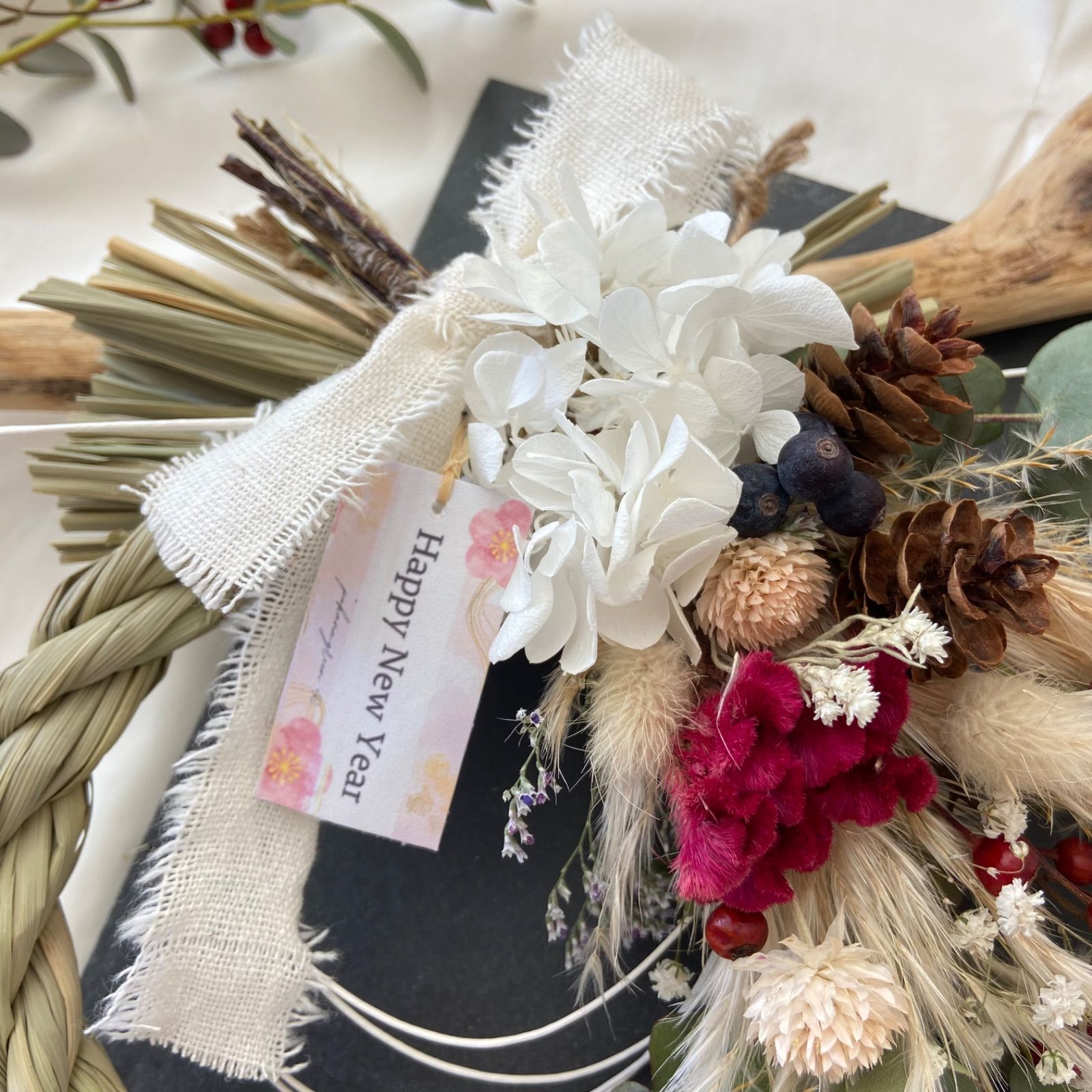 2024 しめ縄飾り ホワイト 2way ③ 2wayしめ縄 スワッグ お正月