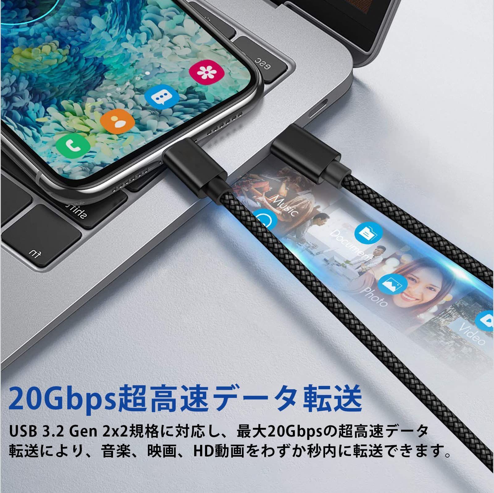 USB USB Gen2x2標準、E-Marker搭載、超高耐久 3.2 3.2/3.1など下位互換あり 3.2 C C Thunderbolt C 】 USB 4K@60Hz映像出力 3/MacBook/iPad /100W急速充電/ LpoieJun【20G - メルカリ