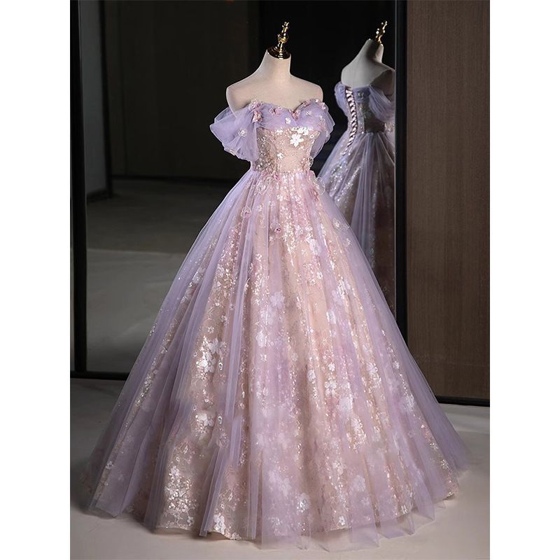 レディースエレガントドレス イブニングドレス パーティードレス ウェディングドレス 結婚式 披露宴 演奏会 オフショルダー Aライン キラキラ