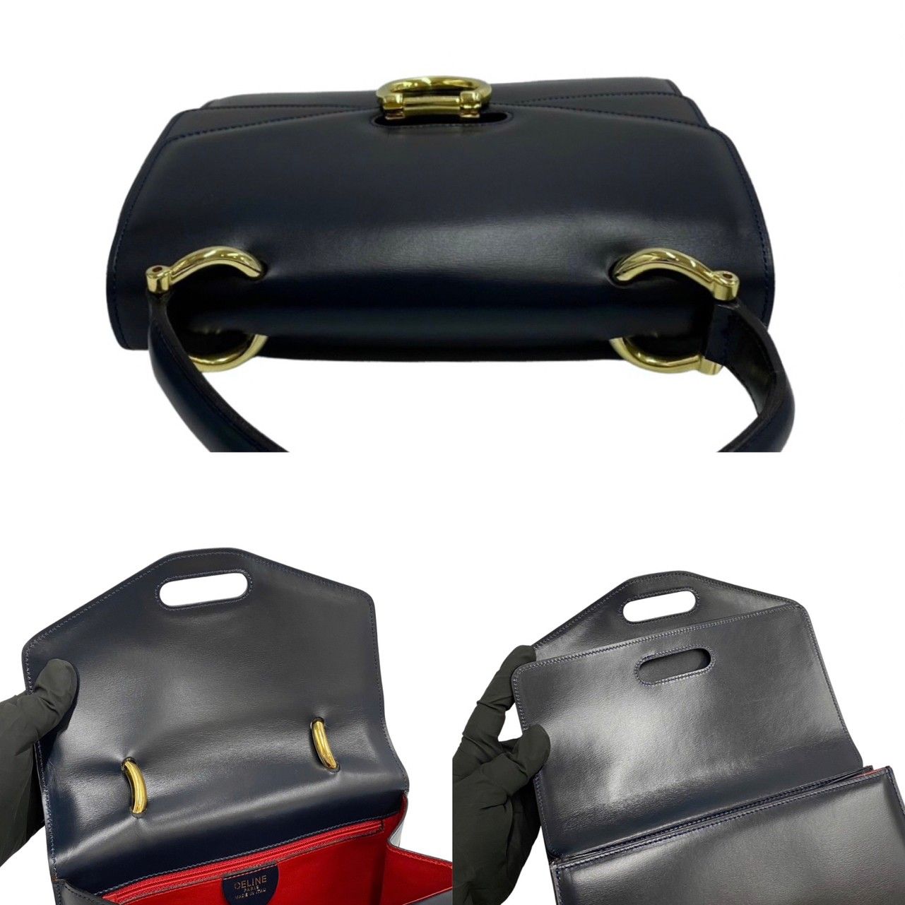 極 美品 CELINE セリーヌ ヴィンテージ ロゴ 金具 カーフ レザー