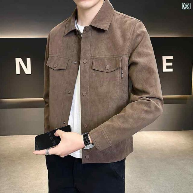[2XL]春 コーデ メンズ  服 シンプル ファッション オシャレ 大人 かっこいい 大きいサイズ ストリート 紳士服 スエード ジャケット 春 ハイエンド 服 ジャケット