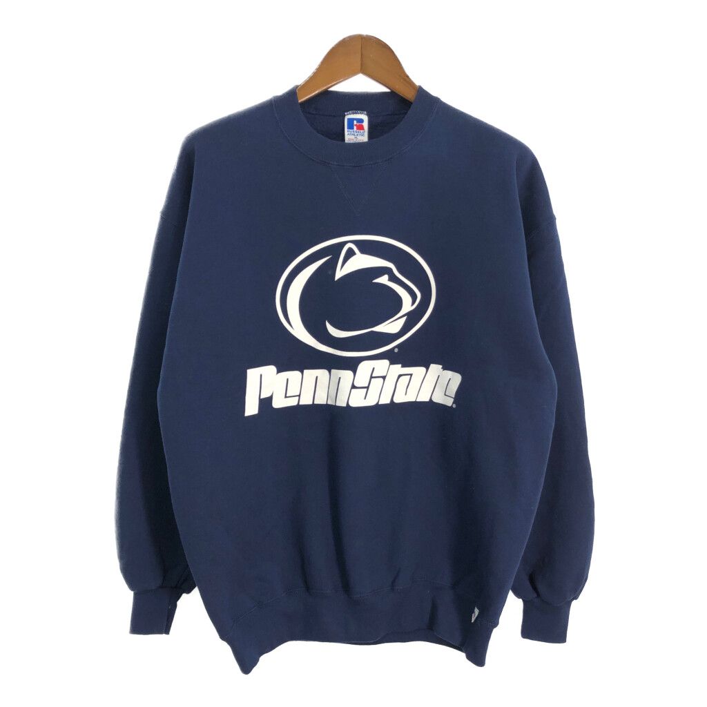 90年代 USA製 RUSSELL ATHLETIC ラッセル ペンシルベニア ニタニー・ライオンズ スウェット ロゴ ネイビー (メンズ XL) 中古 古着 R3542