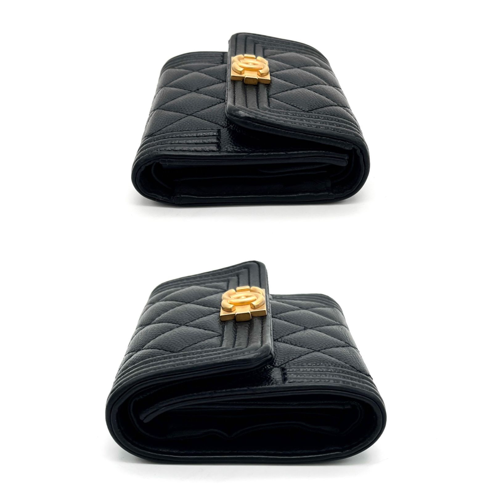 良品 CHANEL ボーイ シャネル マトラッセ ココマーク キャビアスキン  