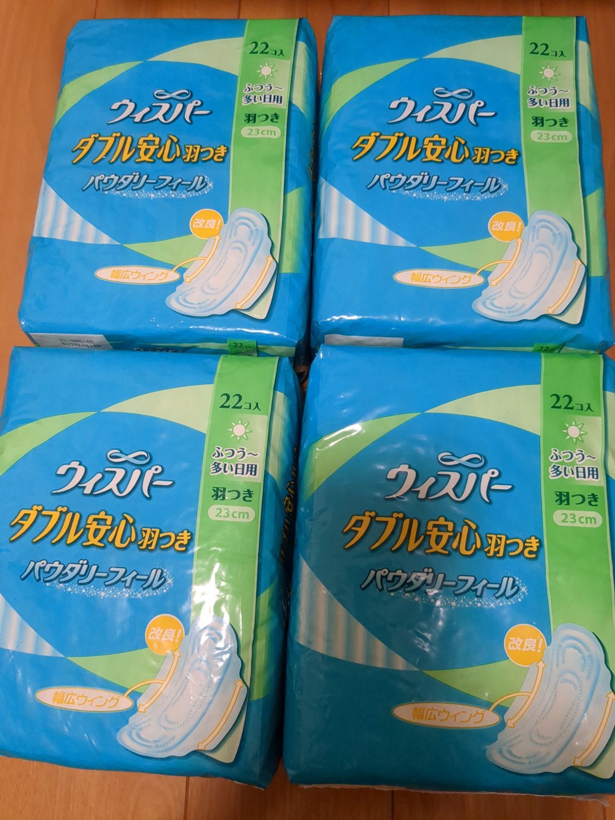 生理用ナプキン ウィスパー ダブル安心 ふつうの日用 羽つき 23cm 22個入 4セット - メルカリ