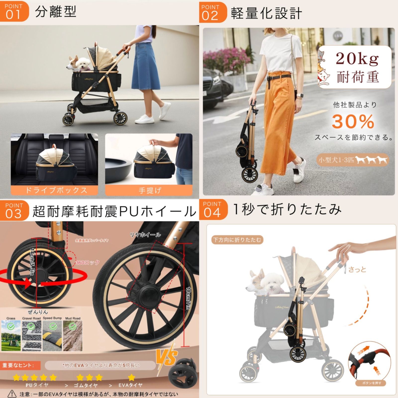 MILA-LOUIS ペットカート分離型 犬カート 中型犬 対応 取り外し 対面式 ペット 多頭 小型犬 猫 犬用ベビーカー 犬用 ベビーカー ドッグ 安定 2匹 分離式 ペットバギー 4輪 ペットカート耐摩耗 後輪片足ブレーキ イベント 犬 WWW_GEBZETESISAT_COM_TR