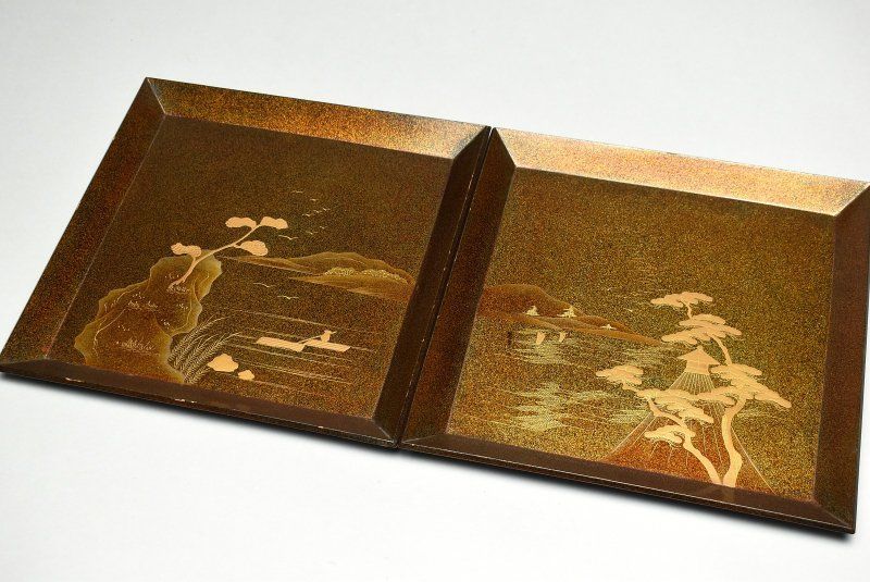 時代 梨地蒔絵絵替盆