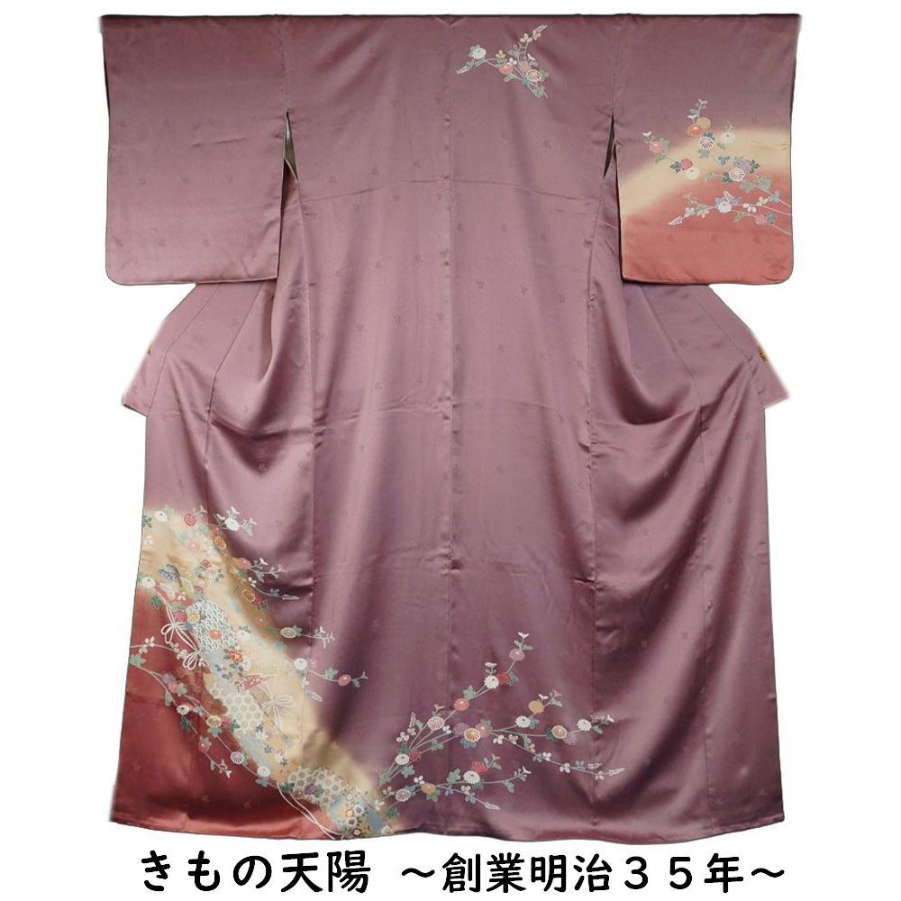 付け下げ　夏紬　紗紬　桔梗　松　菊　芝草　着物　063a d 付け下げ 夏紬 紗紬 桔梗 松 菊 芝草 着物 063a d