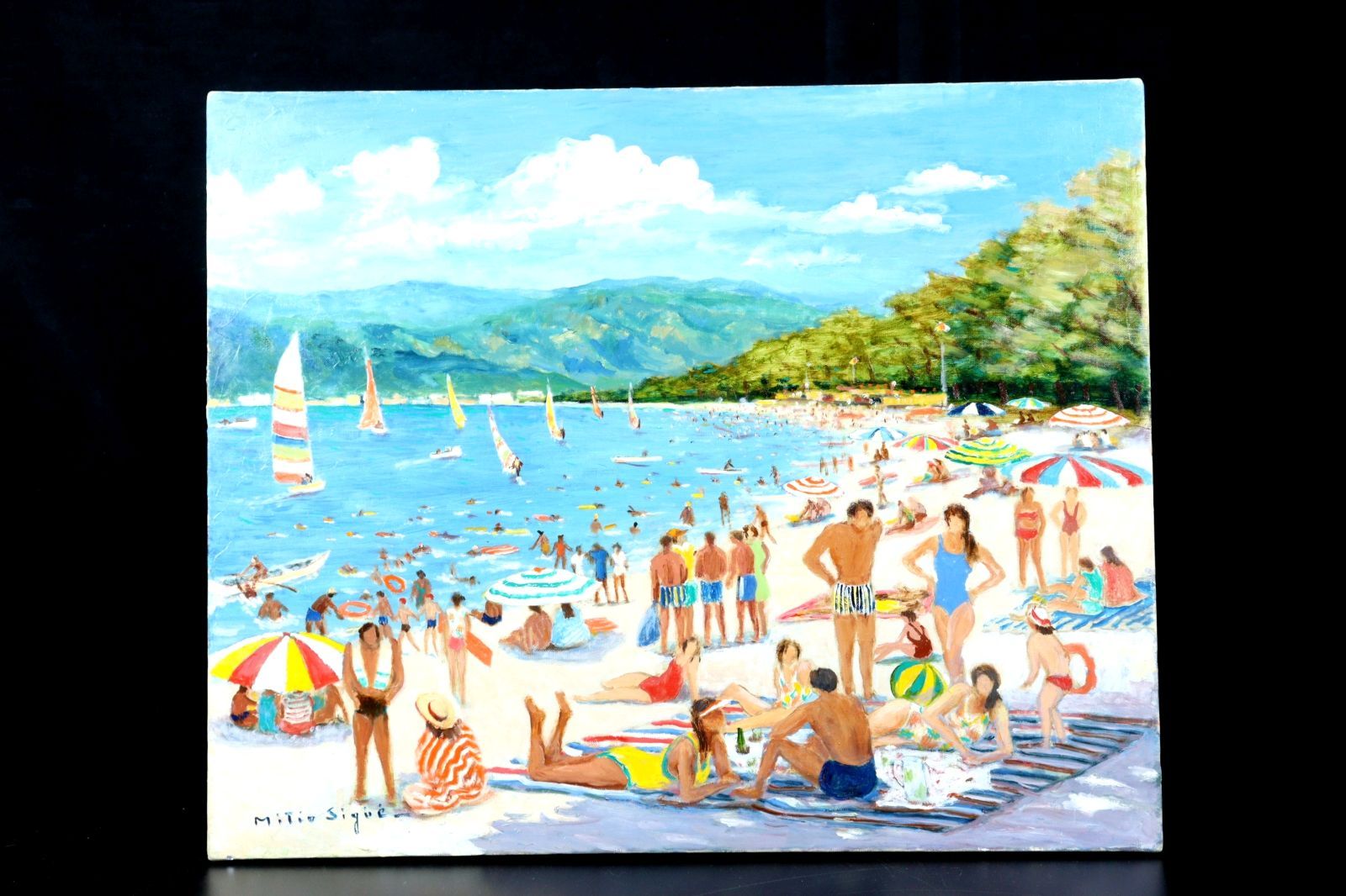 重達夫 「夏の気比松原海岸 敦賀市」 肉筆油彩15号 海水浴場