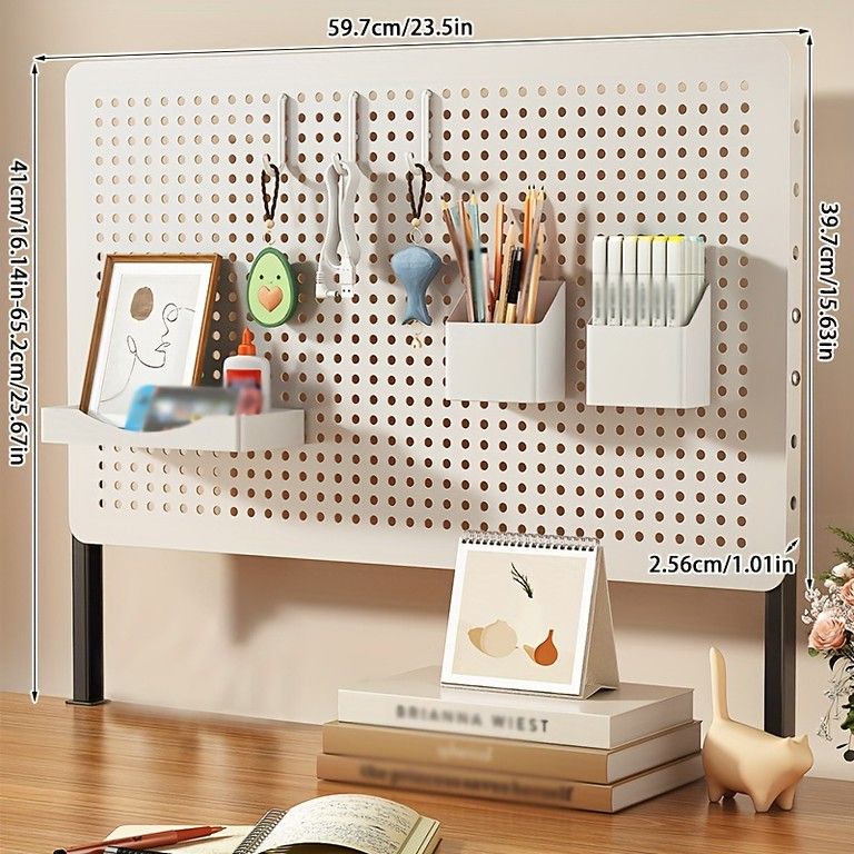 高さ調節可&省スペース メタル デスクオーガナイザー 高さ最大68.58cm クリップオン スタンドアロン式 オフィス収納ユニット 収納ボックス付棚 ホームオフィス スタンディングデスク対応 組立不要 ホワイト パネル39.7cm59.7cm