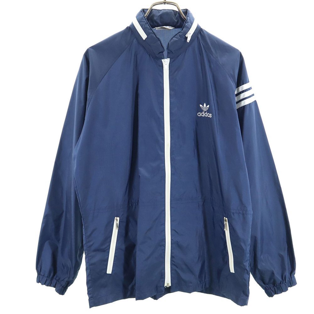 アディダス 70s デサント製 ヴィンテージ トレフォイルロゴ 長袖 ナイロンジャケット L ネイビー系 adidas メンズ 古着 【240309】