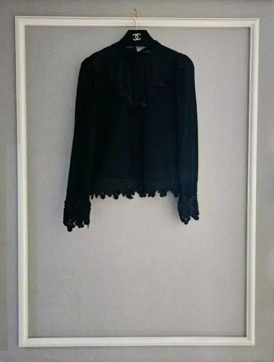 タイム _ size 55 ネック ラインリブニット シースルー レースブロック ブラウス