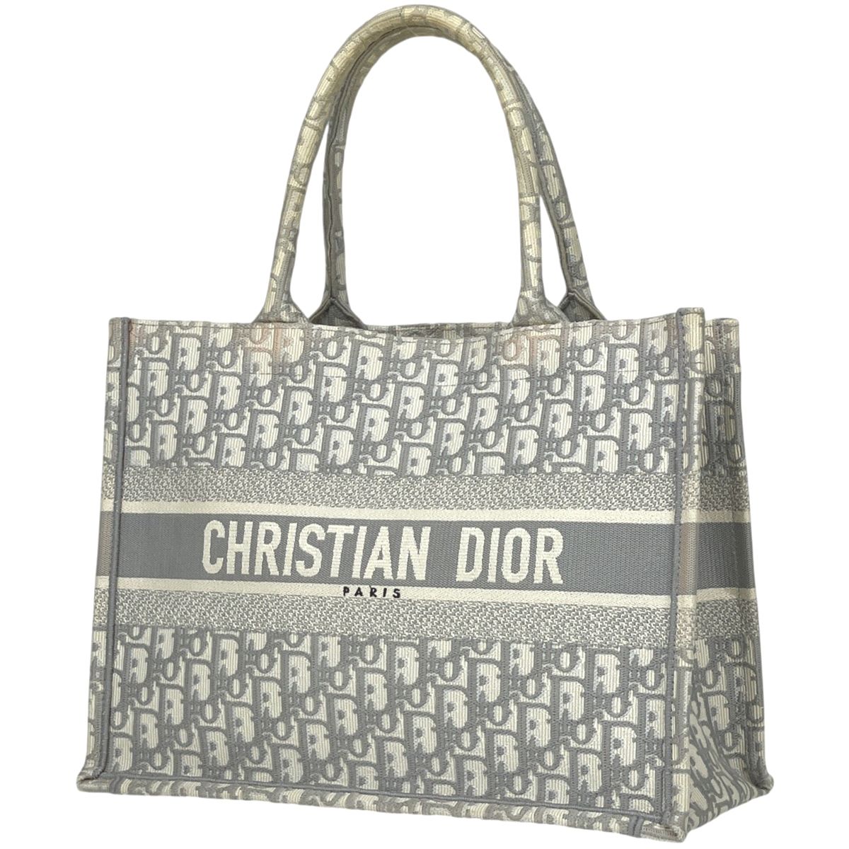 クリスチャンディオール Christian Dior ブック トート バッグ ミディアム オブリーク ハンドバッグ トートバッグ キャンバス グレー ホワイト レディース