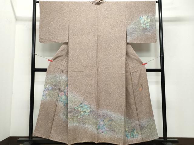 平和屋着物●北大路魯山人　訪問着　草花文　たたき染め　正絹　逸品　CAAY2978vf 平和屋着物○北大路魯山人 訪問着 草花文 たたき染め 正絹 逸品