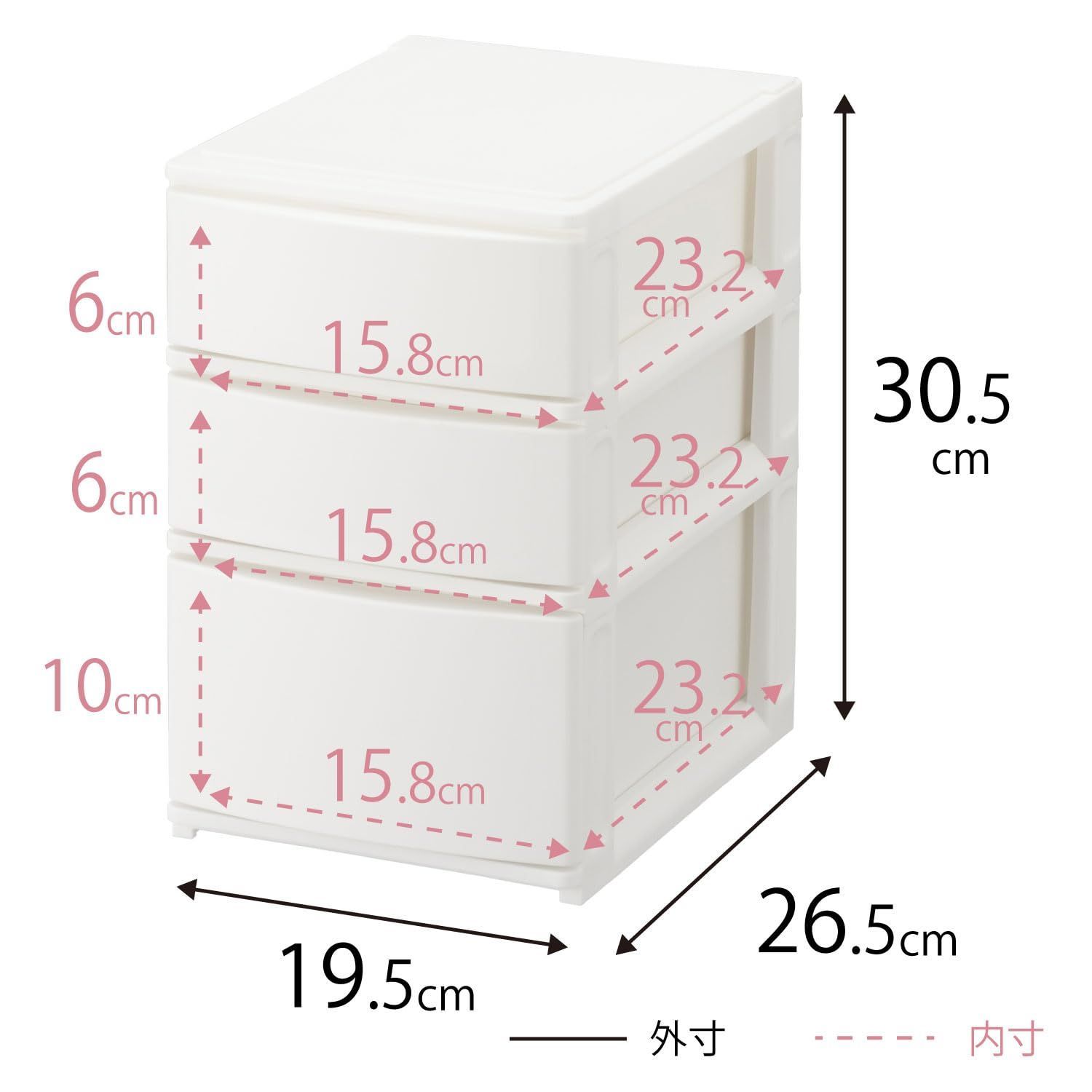 【人気商品】サンカ ポスデコ 引き出し収納ボックス ハーフ 3段(浅2深1) ホワイト ずれを防ぐラバーストッパー 重ねて使える スタッキングチェスト  ロック機構 日本製 カラーボックス 収納ケース 小物 衣装 ボックス (幅19.5x奥行26.5x高さ30.