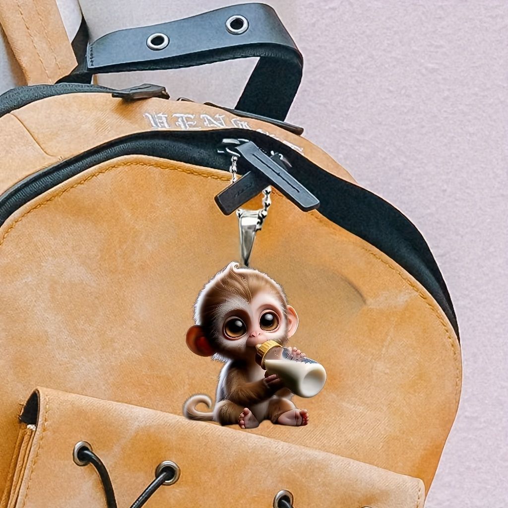 キーホルダー 小猿 ベビー かわいい 2D アクリル 7.8cm ミルクを