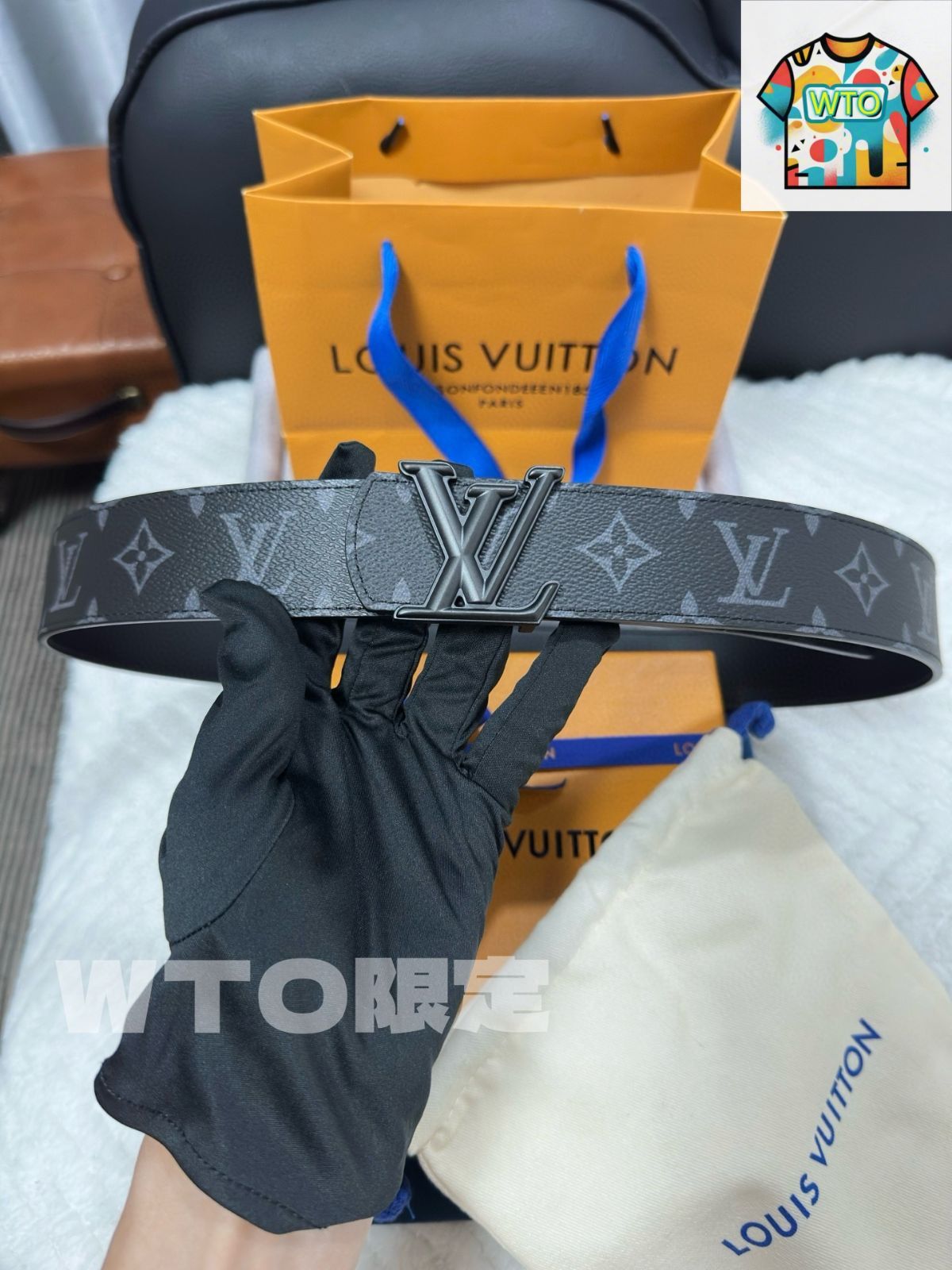 ルイヴィトン　ベルト　モノグラム　us 即日発送 今日WTO】Louis Vuitton モノグラムブラックベルト M8846-EI29