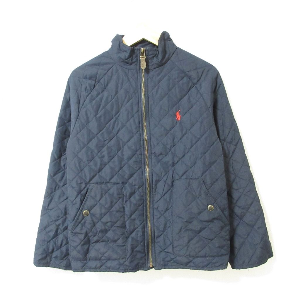 美品 POLO RALPH LAUREN ポロラルフローレン スタンドカラー キルティングジャケット コート ブルゾン キッズサイズ M 10-12 ネイビー キッズ 古着 中古 USED
