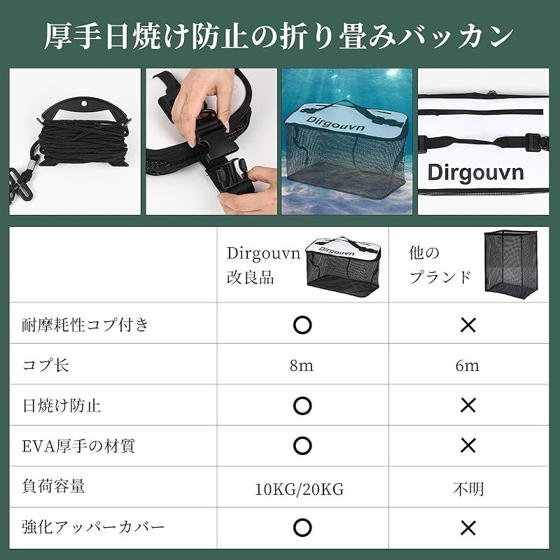 折りたたみフローティング 釣りスカリ 65cm 活かし網 バケツ8mロープ付属 多機能 釣り 磯釣り 釣り具 釣り用ケース メッシュコンテナ 釣り道具 1