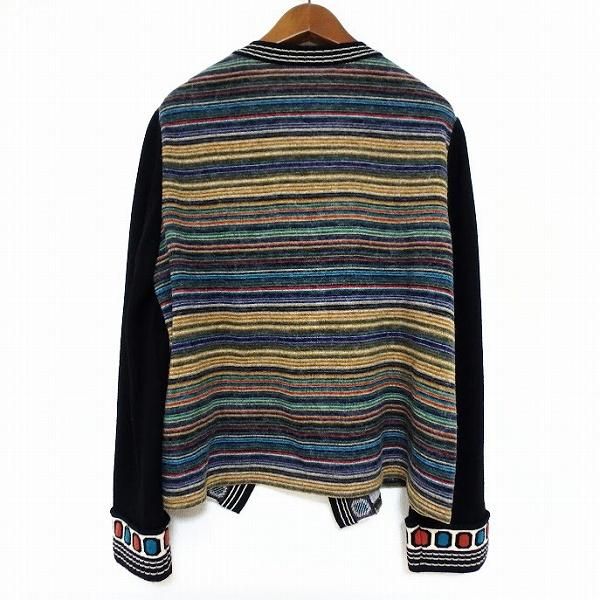 wnc GKITALIYA 伊太利屋 カーディガン 9 黒 マルチ ニット ボーダー 柄