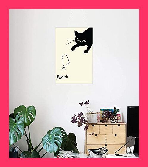 【スタッフおすすめ！】ピカソ 絵画 アートパネル 猫 抽象画 絵画 ネコ 装飾画 壁の絵 壁掛け 玄関 インテリア 風水 開運 部屋装飾 木枠付きの完成品 (30x40cm)