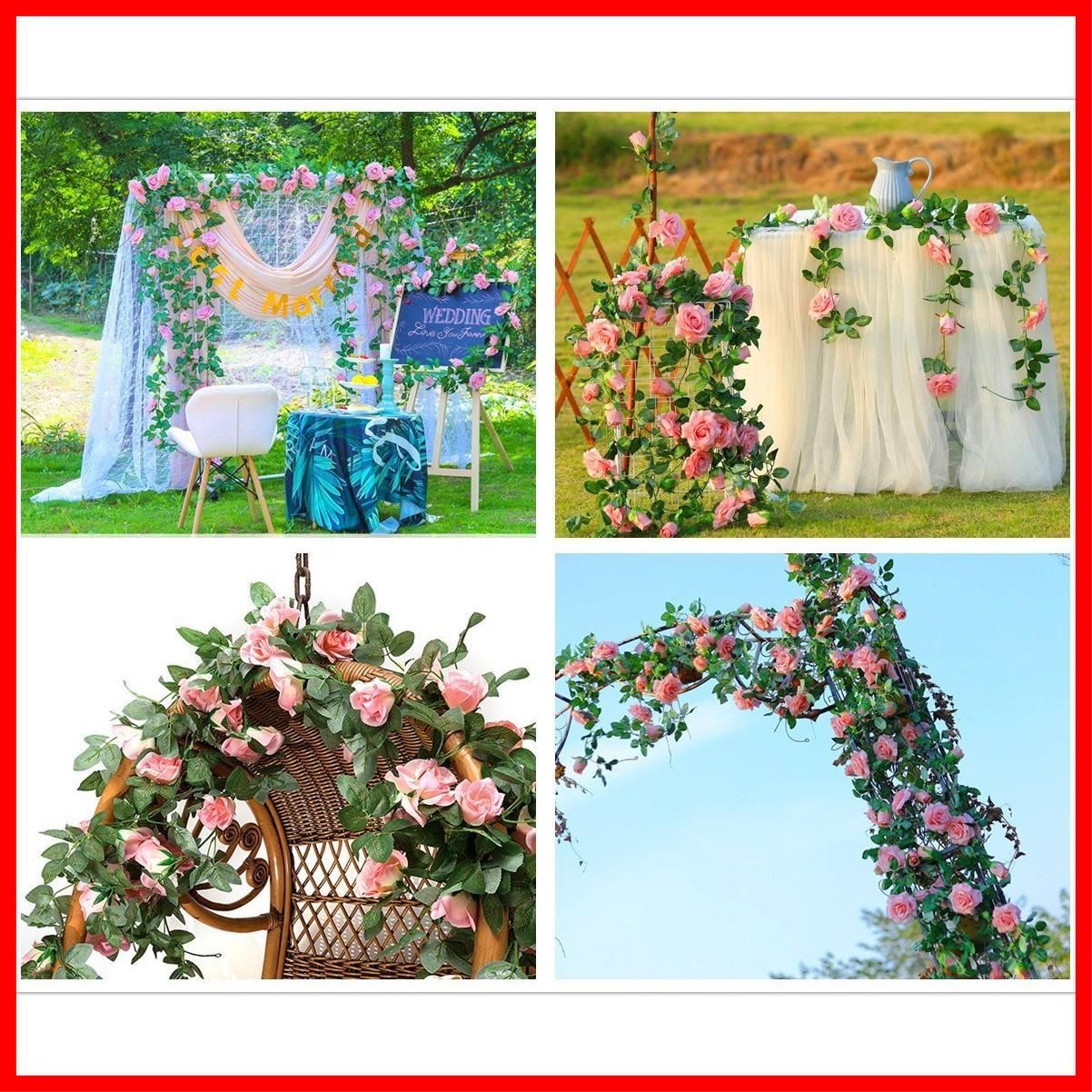 商品 シルク造花 人工 人工観葉植物 ローズ藤 吊り下げ インテリア 壁掛け造花 結婚式 パーティー飾り スーパー 喫茶店 家庭用 2本入り 花輪 ピンク WWW_NOITHATQUANGTHANH_NET