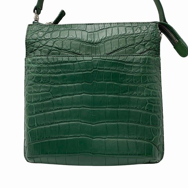 2WAY マットクロコダイル ショルダーバッグ センター取り 斜め掛け ワニ レザー グリーン