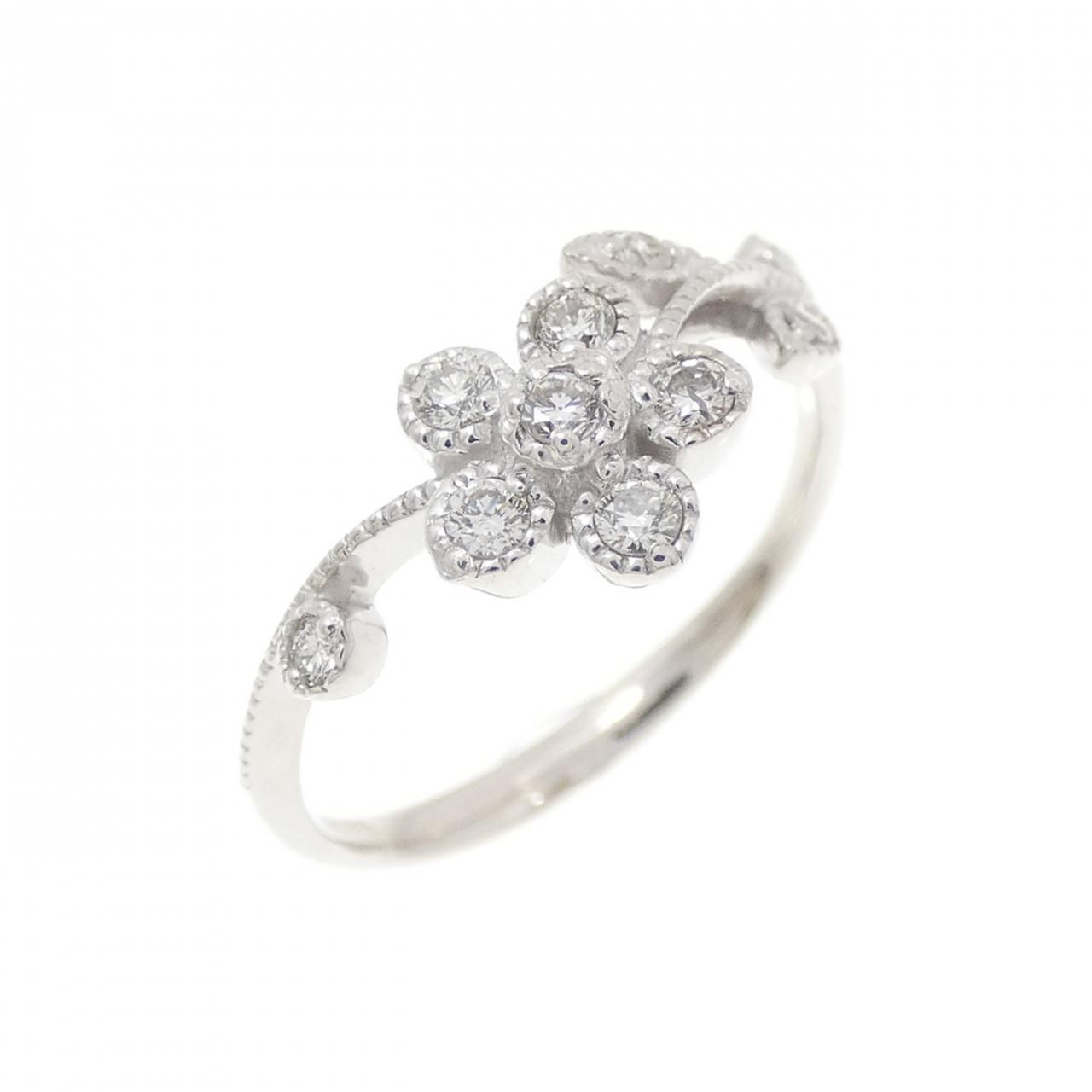 K18WG フラワー ダイヤモンド ピンキー リング 0.13CT