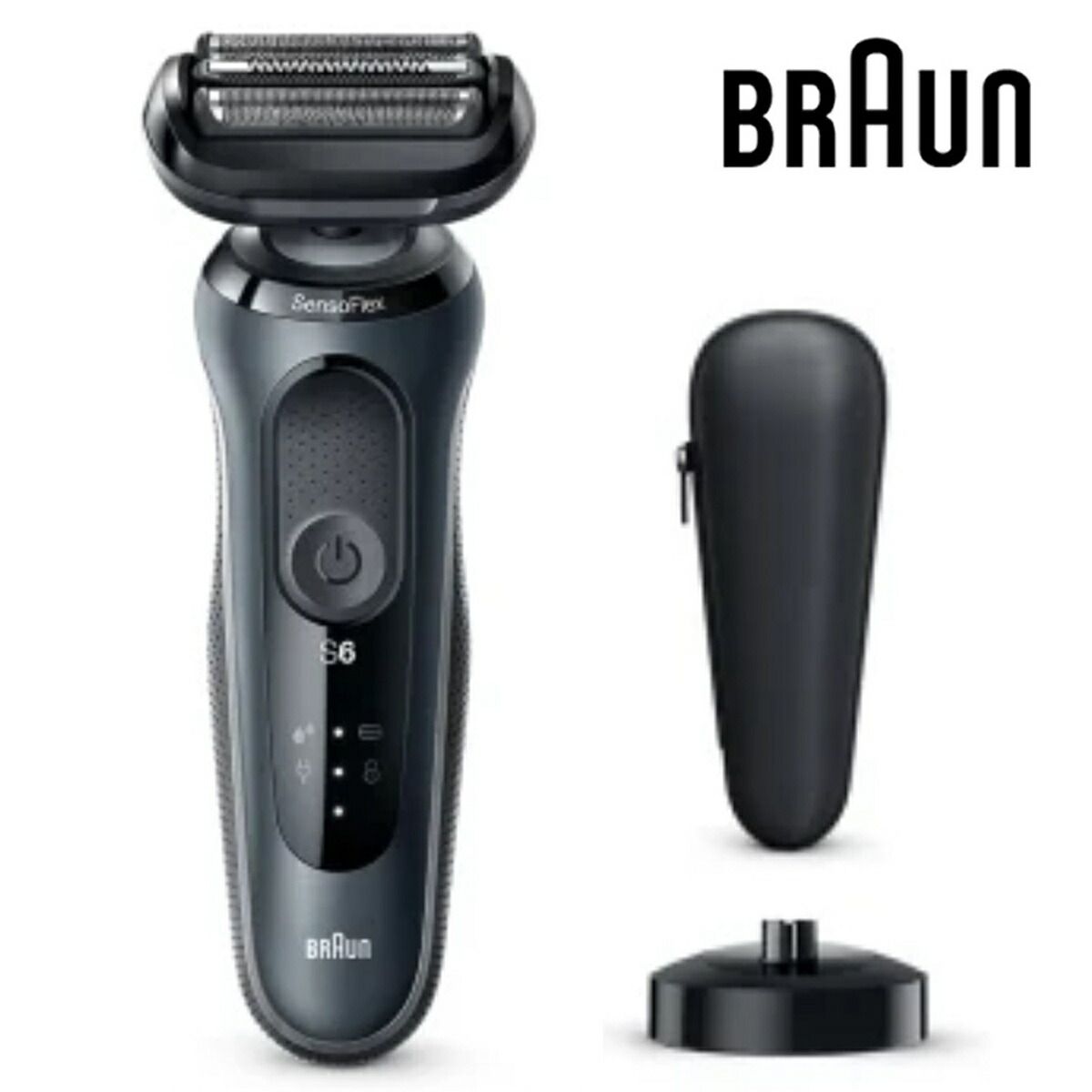 BRAUN 60-N4000cs シリーズ6 充電式 シェーバー 肌にやさしい 深剃り 防水 お風呂剃り 充電スタンド シェーバーケース ブラシ 充電器 髭剃り 電気シェーバー プレゼント ギフト 父の日 ブラック Se