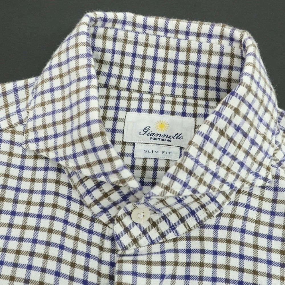 giannetto ホリゾンタルカラー 白シャツ slim fit 太陽 M giannetto ホリゾンタルカラー 白シャツ slim fit 太陽 M（楽天