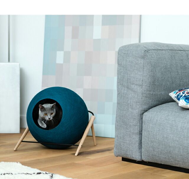 meyou ミーユー キャットハウス THE BALL ボール ウッドとアイアンのフレームとコクーンの快適さを融合するキャットハウス 猫ちゃんのおしゃれハウス 猫 P変 AR ピーコック