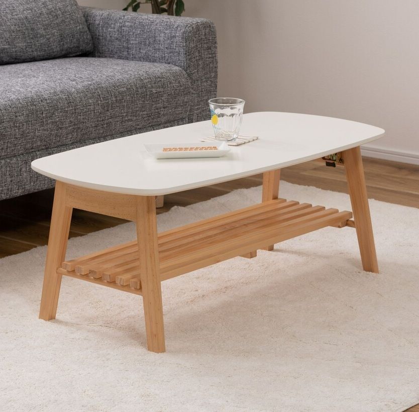 ♪折りたたみ 棚付き 木製 センターテーブル 幅９０cm リビングテーブル ローテーブル