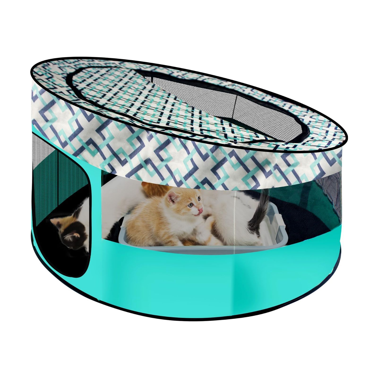 Kickred 折畳み ペットサークル プレイサークル メッシュ ペットテント 猫の分娩室 ペットハウス 犬 猫 小動物 軽い 組立簡単 収納袋付き 92*92*55cm