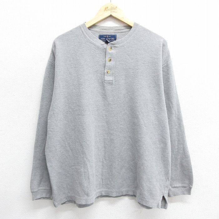 XL/古着 長袖 Tシャツ メンズ 00s 無地 大きいサイズ ヘンリーネック グレー 霜降り 24oct08 中古