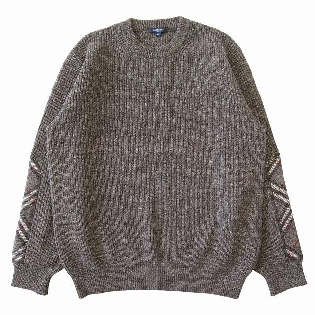 バーバリー ロンドン BURBERRY LONDON ウール シルク ニット セーター カットソー 長袖 エルボーパッチ チェック BBT11-302 サイズM 茶 ブラウン メンズ