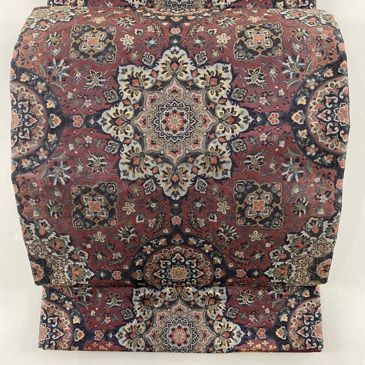 袋帯 美品 名品 じゅらく 落款 宝祥碧玉華文 草花 箔 赤紫 六通 正絹 