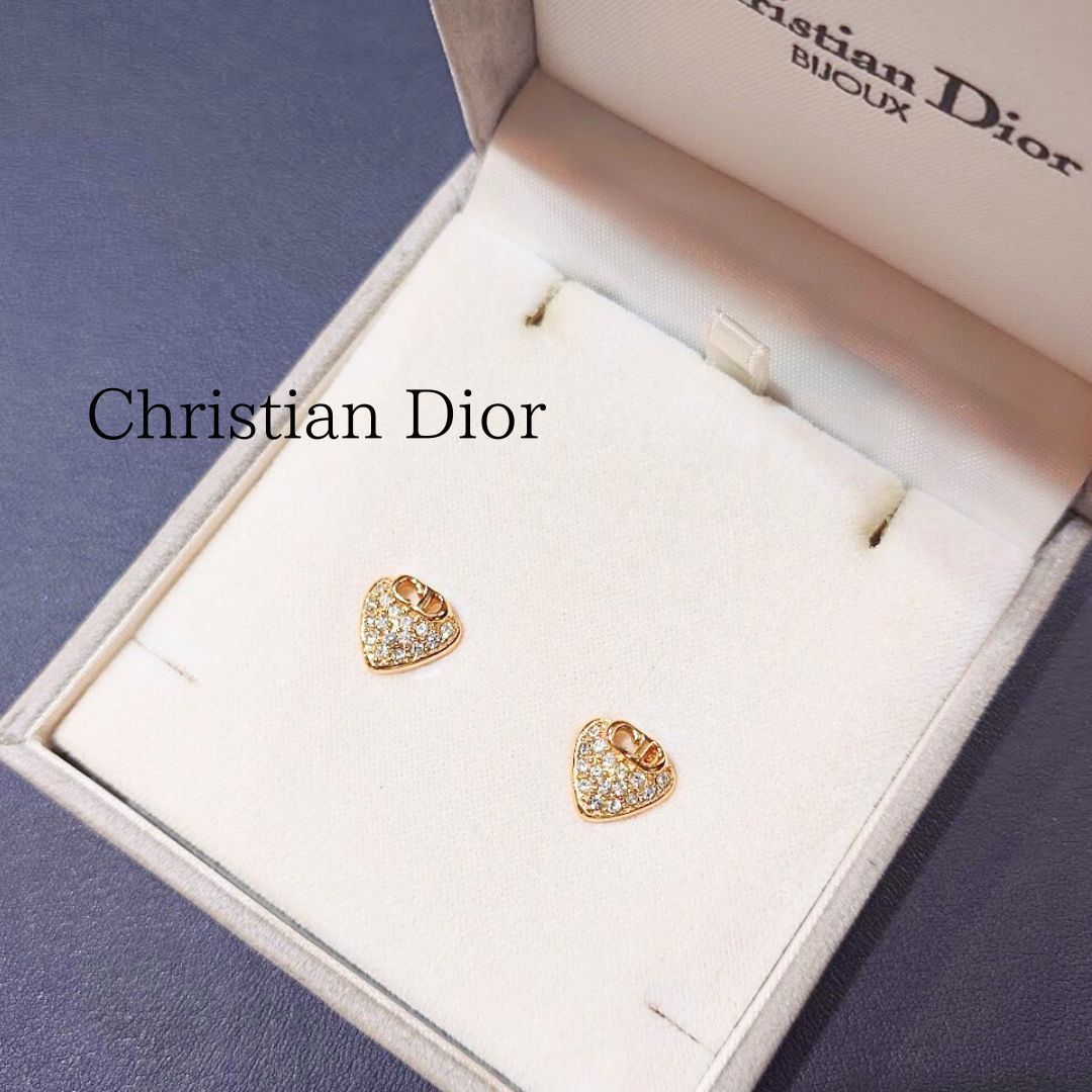 Christian Dior ゴールド　ラインストーン　ヴィンテージ ロゴ CDロゴラインストーンイヤリング ゴールド ヴィンテージ