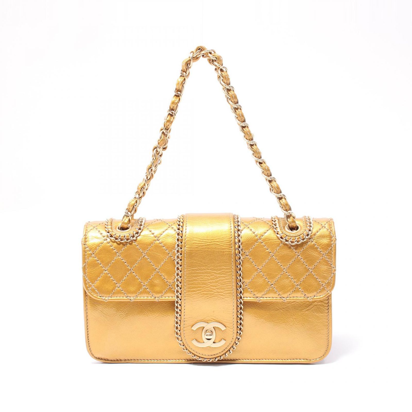 シャネル CHANEL ショルダーバッグ マトラッセ ラグジュアリーライン ゴールド パテントレザー マトラッセ ラグジュアリー チェーンショルダー レディース Used A