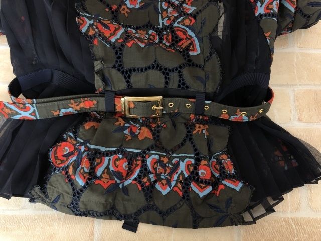 【中古】 sacai サカイ ノースリーブ プリーツ レース ベルト付 16-02609 ネイビー系 1 111432172 中古】 sacai サカイ ノースリーブ プリーツ レース ベルト付 16