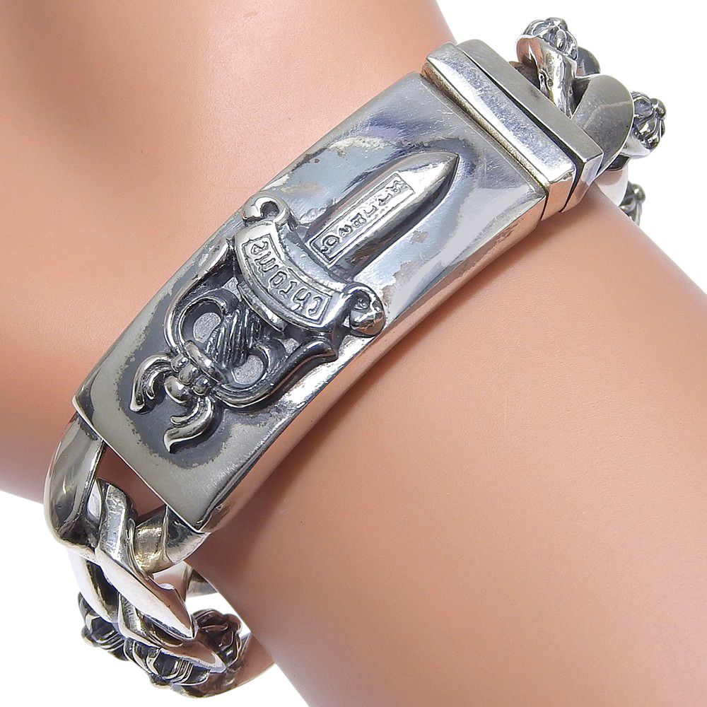 クロムハーツ ダブルIDフローラルダガー オールドシルバーブレスレット CHROME HEARTS クロムハーツ ダブルID フローラル ダガー