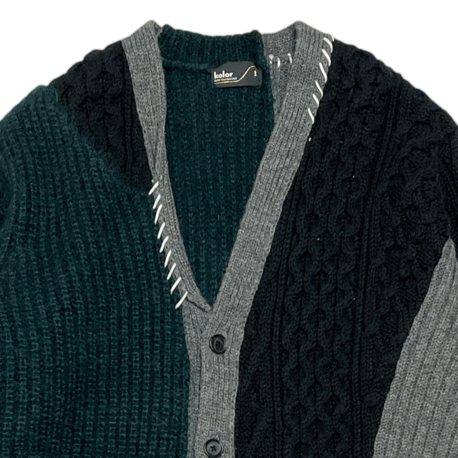 カラー　20AW kolor DOCKING KNIT CARDIGAN Colourful Striped Mohair Cardigan Gold Lurex Trim,Pink,Green