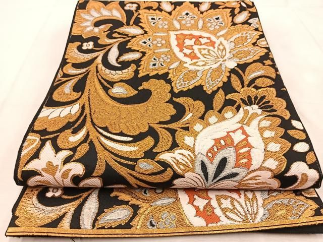 平和屋着物◎六通柄 本袋帯 更紗花文 純金箔 正絹 逸品 AAAV9351sg